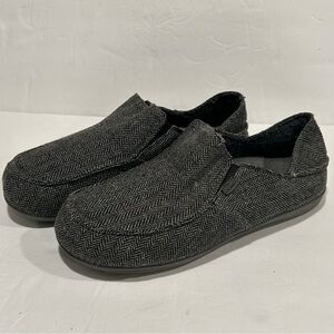 VIONIC MENS MAXWELL DARK GREY HERRINGBONE SLIPPER CANVAS, ORTHOTIC, COMFORT, 13